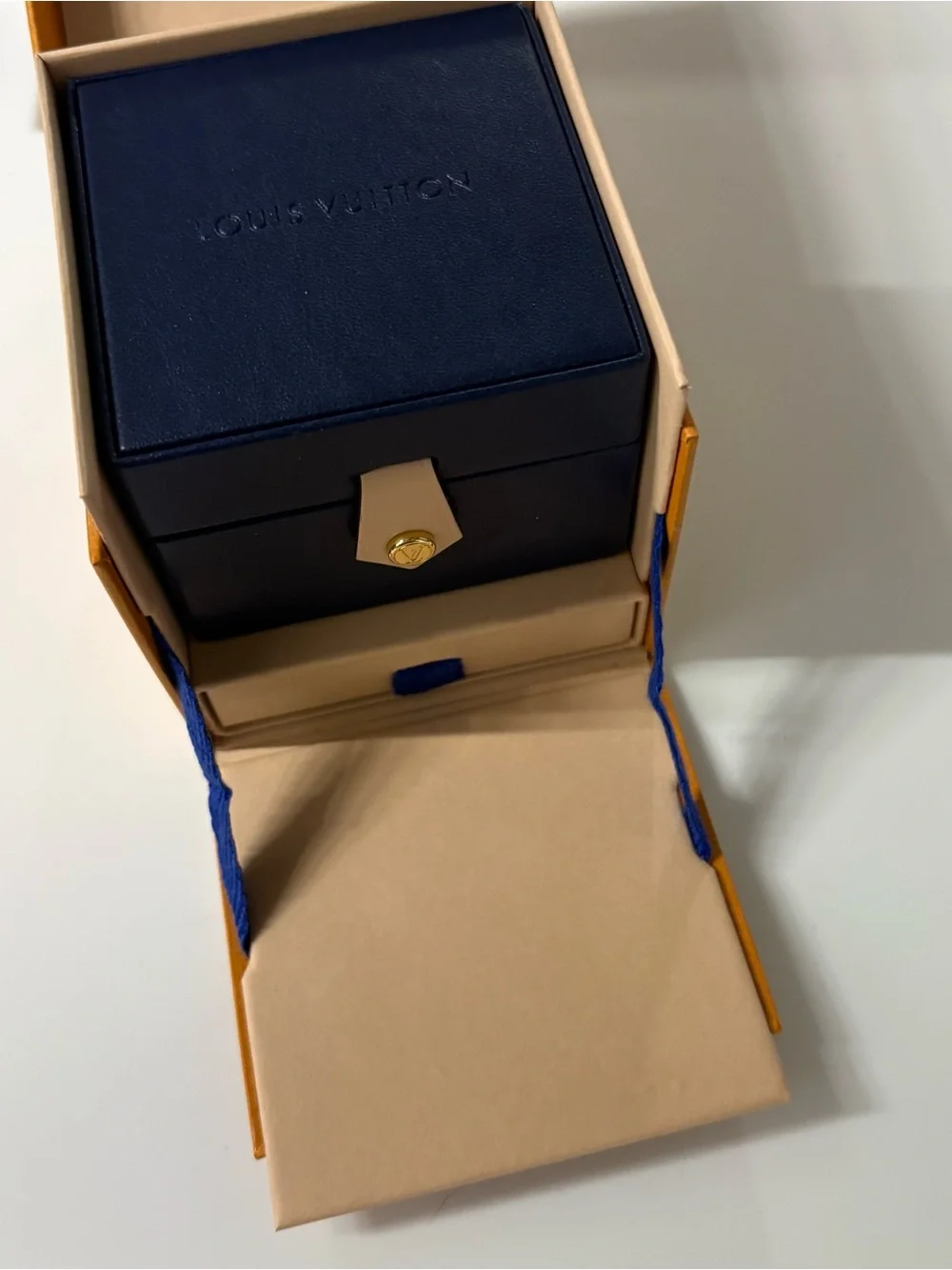 Louis Vuitton Jewelry Ring Box in Navy Blue leather with gift box